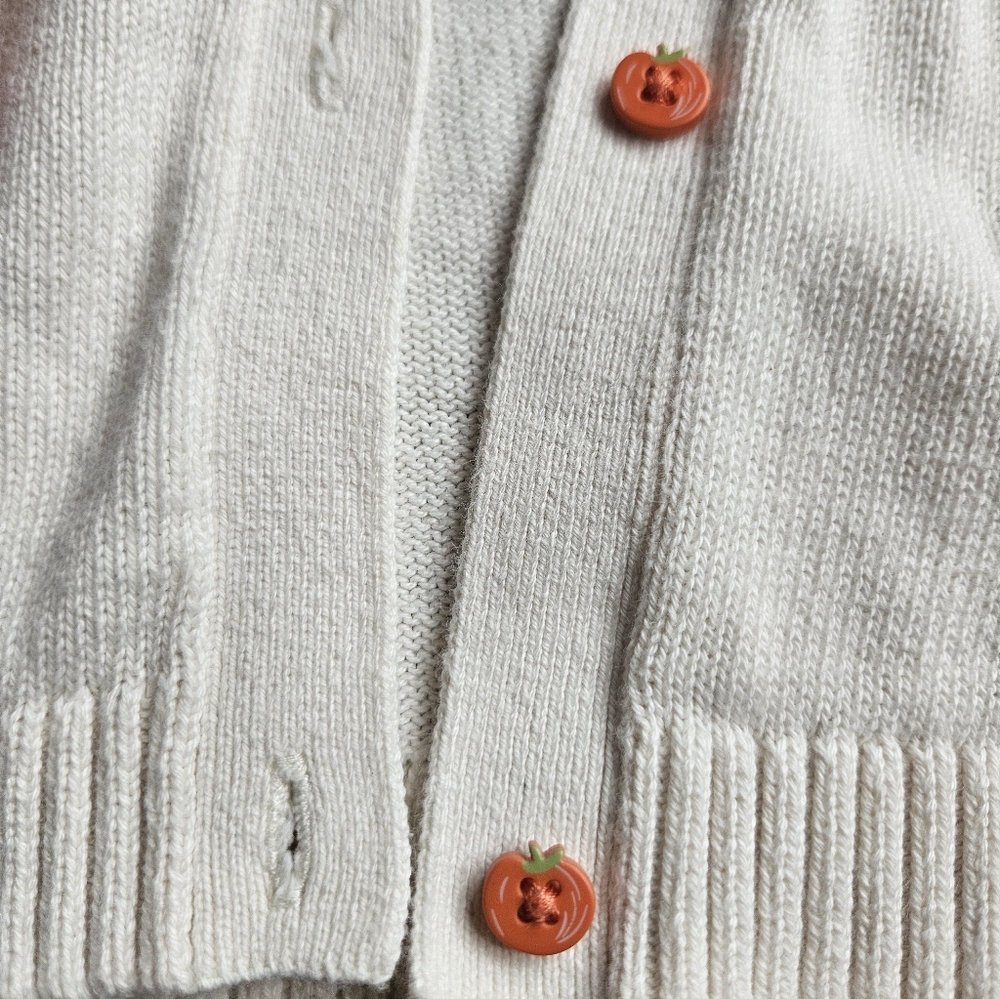 Gymboree Cardigan Sweater Girl's 8 White Pumpkin Buttons Applique - Picture 4 of 4